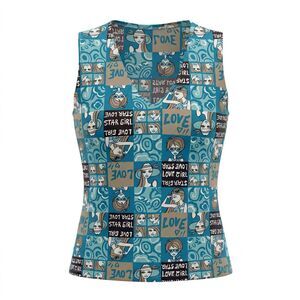 NWT VINTAGE BLACK & WHITE SPAIN Y2K POP ART GRAPHIC V-NECK TANK TOP SG/LARGE